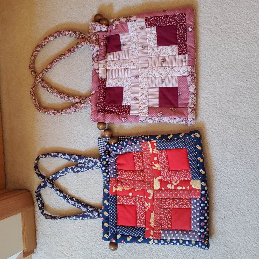 Boho Vintage Bags w/ Wooden Decoration.
